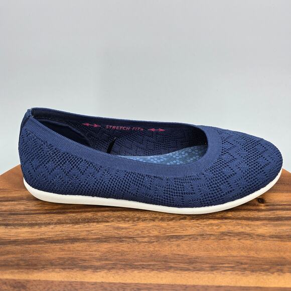 Skechers Cleo Ballet Flats Women’s 8 Wide Navy Blue Knit Slip On Comfort Shoes - Picture 1 of 9